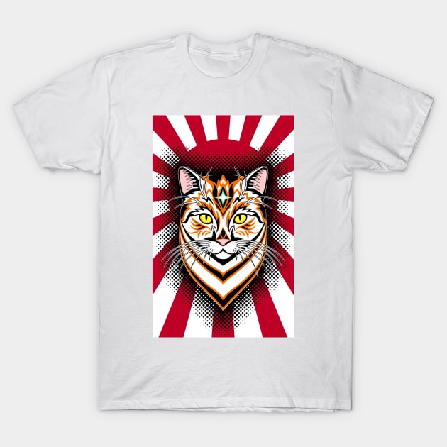 Head Cat on background of the rising sun. T-Shirt by Alex Birch